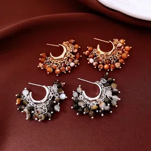 Vintage Beaded Hoop Tassel Earrings With Copper And 925 Sterling Silver Earring Post Bohemian Style For Women