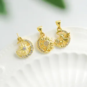 Pendentifs lune et étoile dorés avec micro-pavé de zircons pour la bijouterie