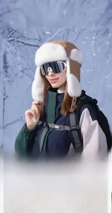 Winter thermal trapper hat with soft faux fur lining and ear flaps for snow sports
