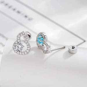 Silver gourd-shaped star zircon stud earrings with blue and clear gemstones