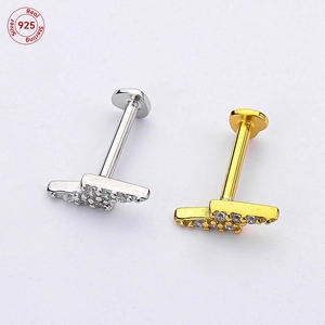 Pair of S925 sterling silver heart labret studs with zirconia in gold and silver