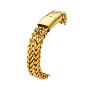18K gold plated stainless steel 10mm Miami wheat chain bracelet with flat clasp