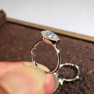 Minimalist silver pear cut teardrop ring with sparkling simulated diamond in claw setting