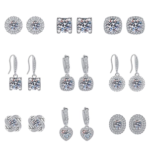 Elegant Geometric Zircon Stud Drop Earrings Silver Plated Sparkly Clear Stone Jewelry Accessories For Women