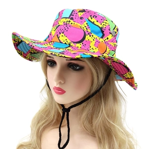 Colorful geometric wide brim outdoor sun hat with adjustable chin strap for men and women