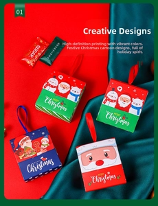 Christmas gift boxes with Santa, snowman, and polar bear motifs featuring silk ribbon ties