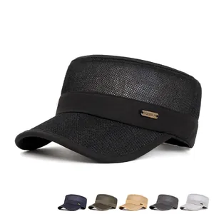 Breathable mesh flat top army cap for men available in six different colors for summer