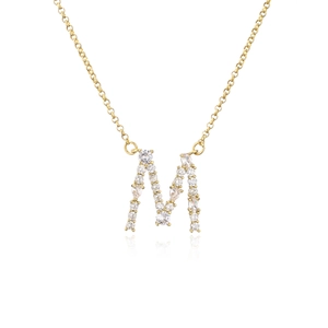 Gold plated micro-pave zircon letter M pendant necklace with marquise crystals