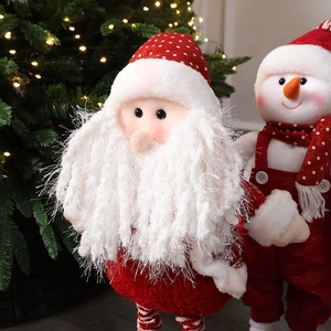 Plush Santa and Snowman Christmas dolls with telescopic legs for festive interior decoration