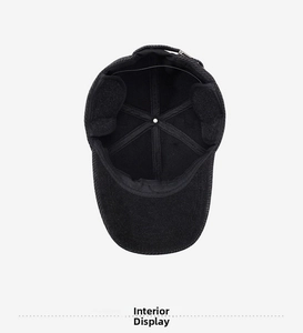 Detail view of winter baseball cap showing thick plush lining and ear protection