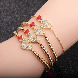Heart Hand Gesture Bracelet Copper With Zircon And Enamel Charm Adjustable Trendy Jewelry For Women
