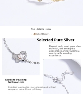 Macro detail of 925 sterling silver butterfly bracelet with pearls and lobster clasp
