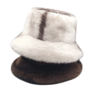 Winter faux fur bucket hats for women in striped grey and solid dark brown colors