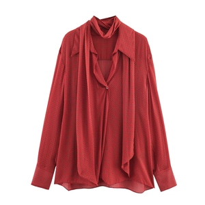 Femme Blouse Chemise Polyester Manches Longues Col À Nœud Imprimé À Pois Vintage Rétro Élégant Bureau Mode Haut Décontracté