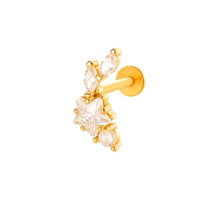 Titanium flat back stud featuring a gold star design with sparkling marquise zircons