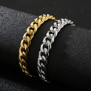 Stainless Steel Cuban Link Chain Necklace And Bracelet For Men Punk Hip Hop Street Style Gold Silver