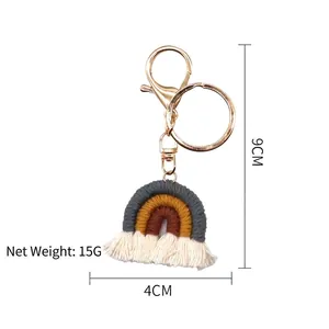 Handmade woven rainbow keychain with size dimensions 9cm by 4cm and 15g weight details
