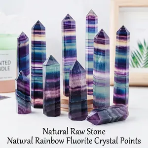 Natural rainbow fluorite crystal hexagonal pillars in various sizes and colors