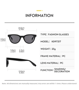 Detailed technical diagram showing dimensions and size specifications for KD97217 sunglasses