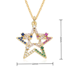 Detailed view of the 22mm star pendant with colorful cubic zirconia in gold plating