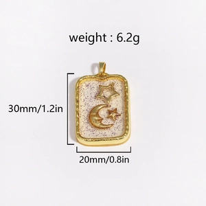 Golden square resin pendant with star moon charms and purple glitter for jewelry DIY