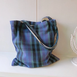 Vintage Britischer Stil Karierte Segeltuch Tragetasche Große Kapazität Baumwolle Schultertasche Für Damen Studenten Täglich Schultasche