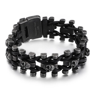 Bracelet cuir tête de mort vintage pour homme en acier inoxydable 316L style biker