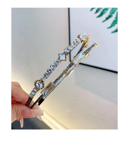 Close-up of double layer headbands with luxury sparkling crystals and rhinestones
