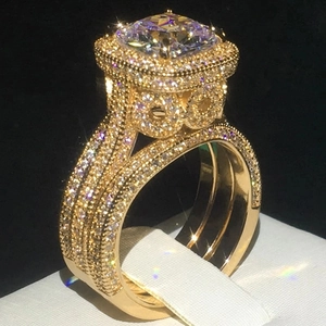 Elegante Quadratische Zirkonia Ringe Kupfer Vergoldet Royal Vintage Stil Schmuck Für Frauen Bankett Hochzeit Party