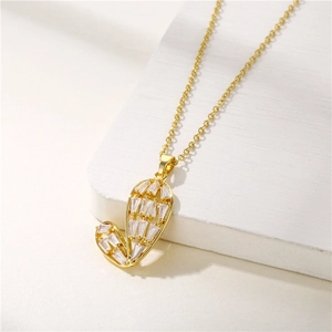 Elegant gold cactus pendant necklace with rectangular zircon stones on minimalist O-chain