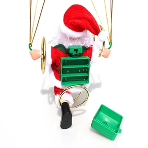 Close-up of the battery compartment and ON/OFF switch on electric Santa hanging ornament