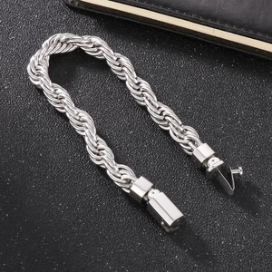 Bracciale a catena a corda intrecciata in acciaio inossidabile argento lucido per uomo