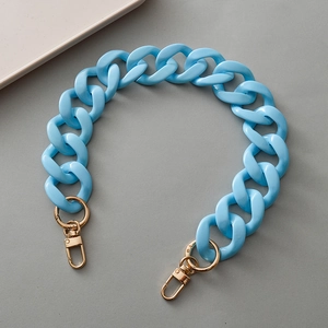Sky blue acrylic chunky handbag chain strap with gold metal lobster clasps for bags