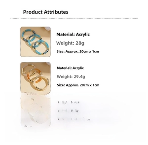 Detailed view of acrylic stretch bracelets with marble and leopard patterns in blue and amber