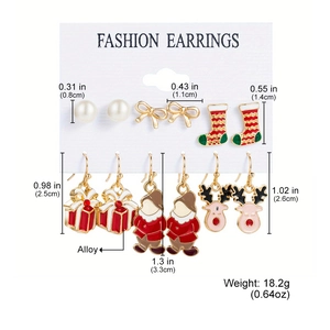 Detailed view of Christmas earring set dimensions and alloy material specifications