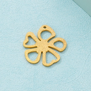 Stainless Steel Flower Hollow Pendant Frosted Gold Plated Five Petal DIY Jewelry Making Accessory