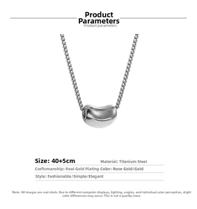 Detail view of titanium steel bean pendant necklace with size specs in rose gold finish