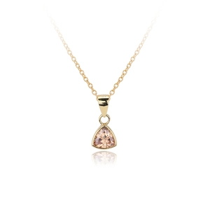 Detail of S925 sterling silver gold necklace featuring a champagne triangle gemstone