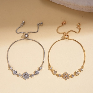 Adjustable snowflake bracelets in gold and silver finish with sparkling zircon crystals