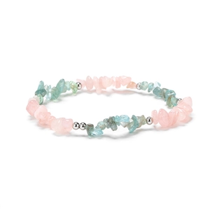 Natural irregular pink and light blue crystal stone beaded bracelet with silver accents
