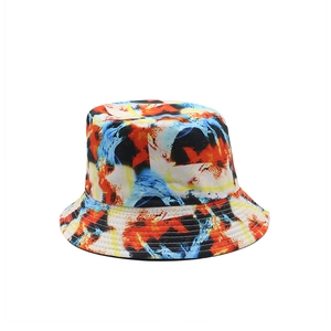 Reversible 3D graffiti print bucket hat with colorful abstract tie-dye sun protection