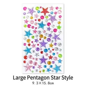 Close-up of colorful 3D crystal star diamond stickers for kids measuring 9.3 x 15.8cm