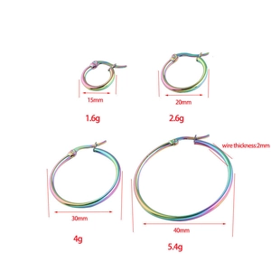 Tabla de tallas de pendientes de aro de acero inoxidable en cuatro diámetros