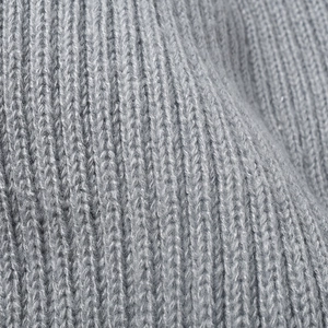 Men's winter knit beanie with warm fleece lining and thick grey ribbed texture for cold weather