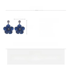 Detailed size and material specification chart for blue zircon flower dangle earrings
