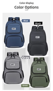Multiple color display of business backpacks in blue, black, grey, and green options