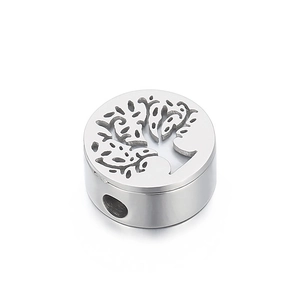 Polished silver stainless steel tree of life charm with hollow circular cutout design