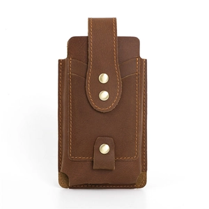 Men Phone Waist Bag Crazy Horse Genuine Leather Belt Pouch Retro Outdoor Sports Vertical Mobile Cellphone Holder Solid Color