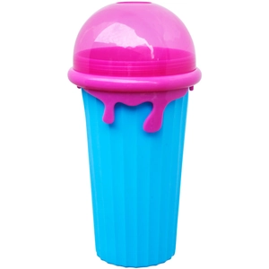 500ml blue smoothie squeeze cup with pink drip design lid and vertical stripe texture