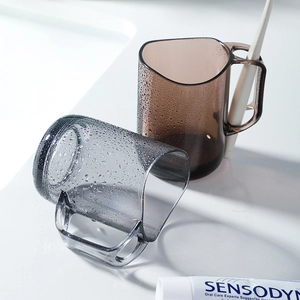 Japanese style minimalist mouthwash cup set in transparent grey and brown finish